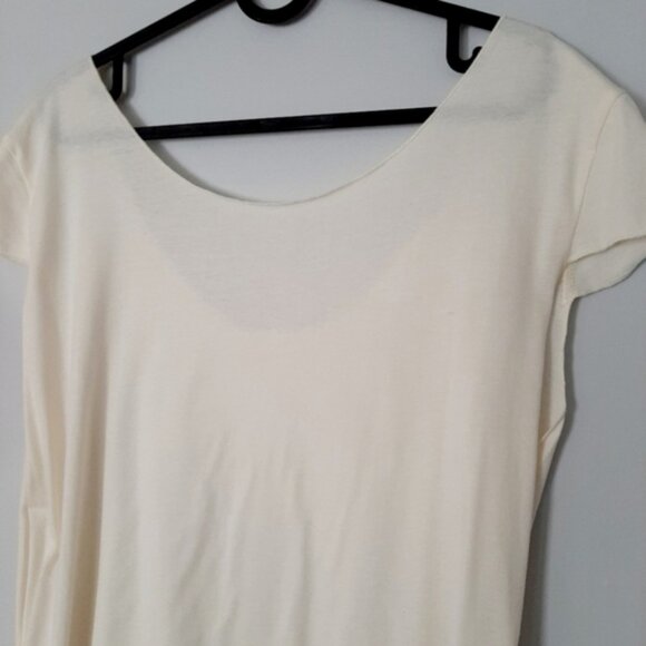 THREADLESS - NWOT 100% Cotton Scoop Neck Cap Sleeve T-Shirt Light Top Ivory Sz M - Picture 11 of 16